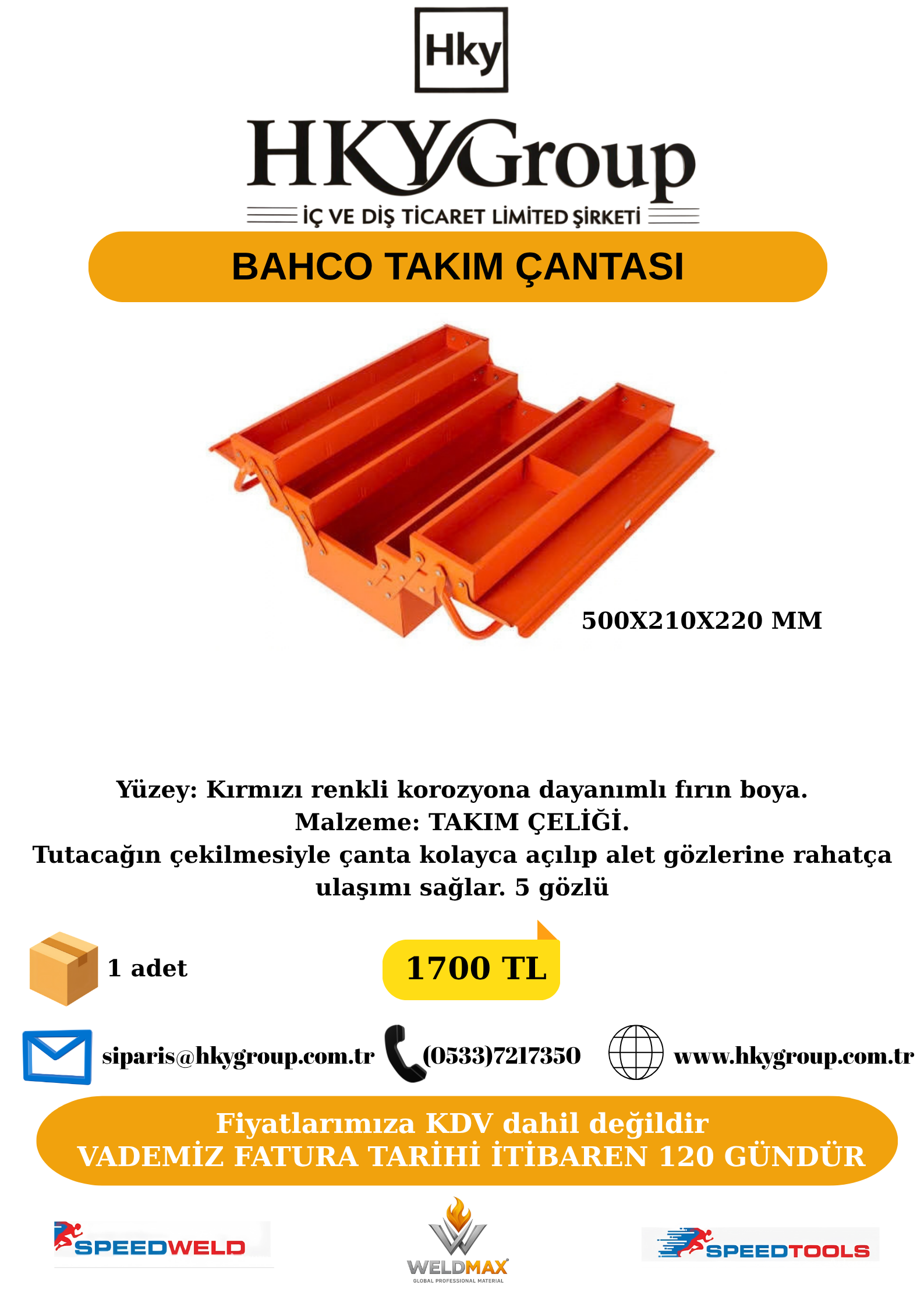 BAHCO TAKIM ÇANTASI 5 GÖZLÜ 500X210X220 MM